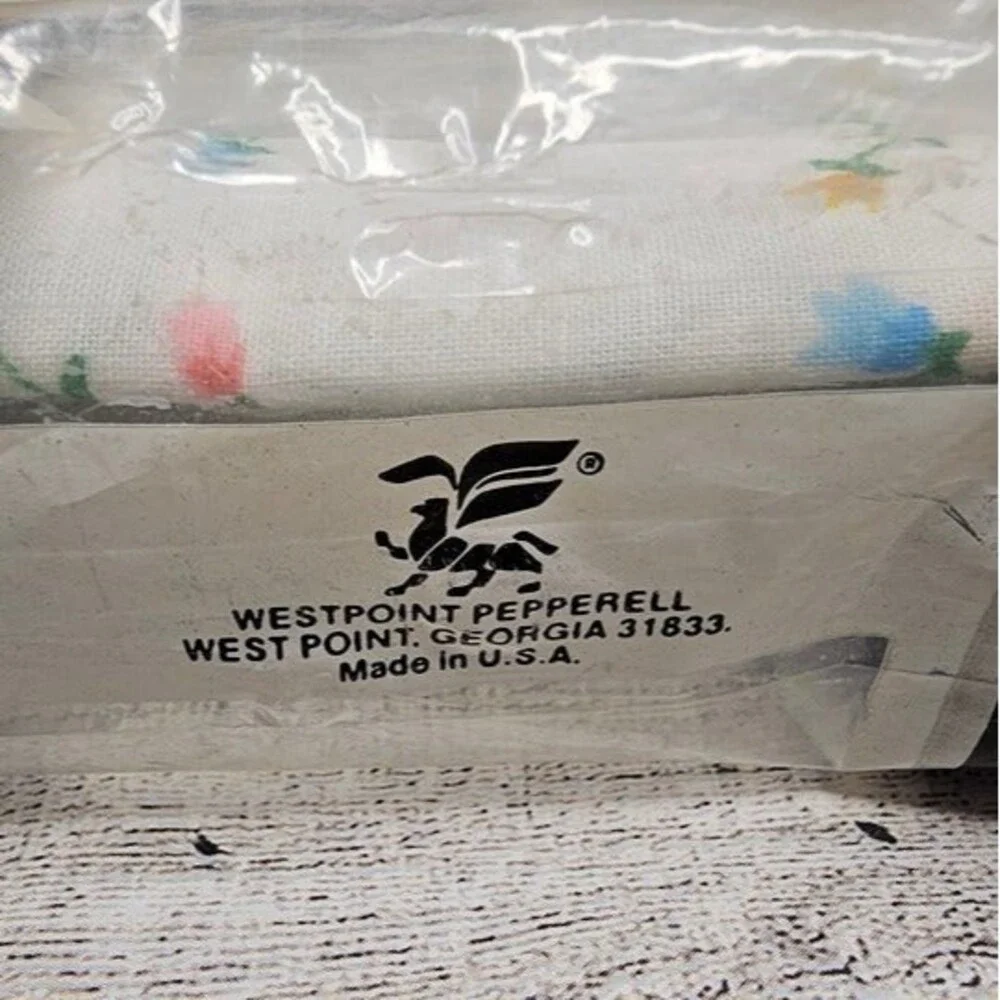 Lady Pepperell No-Iron Muslin White/Floral Twin Fitted Sheet NOS